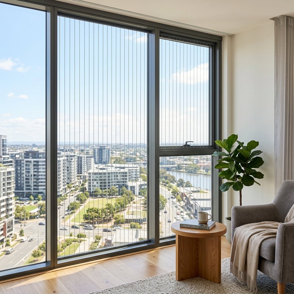Window invisible grills on modern apartment building